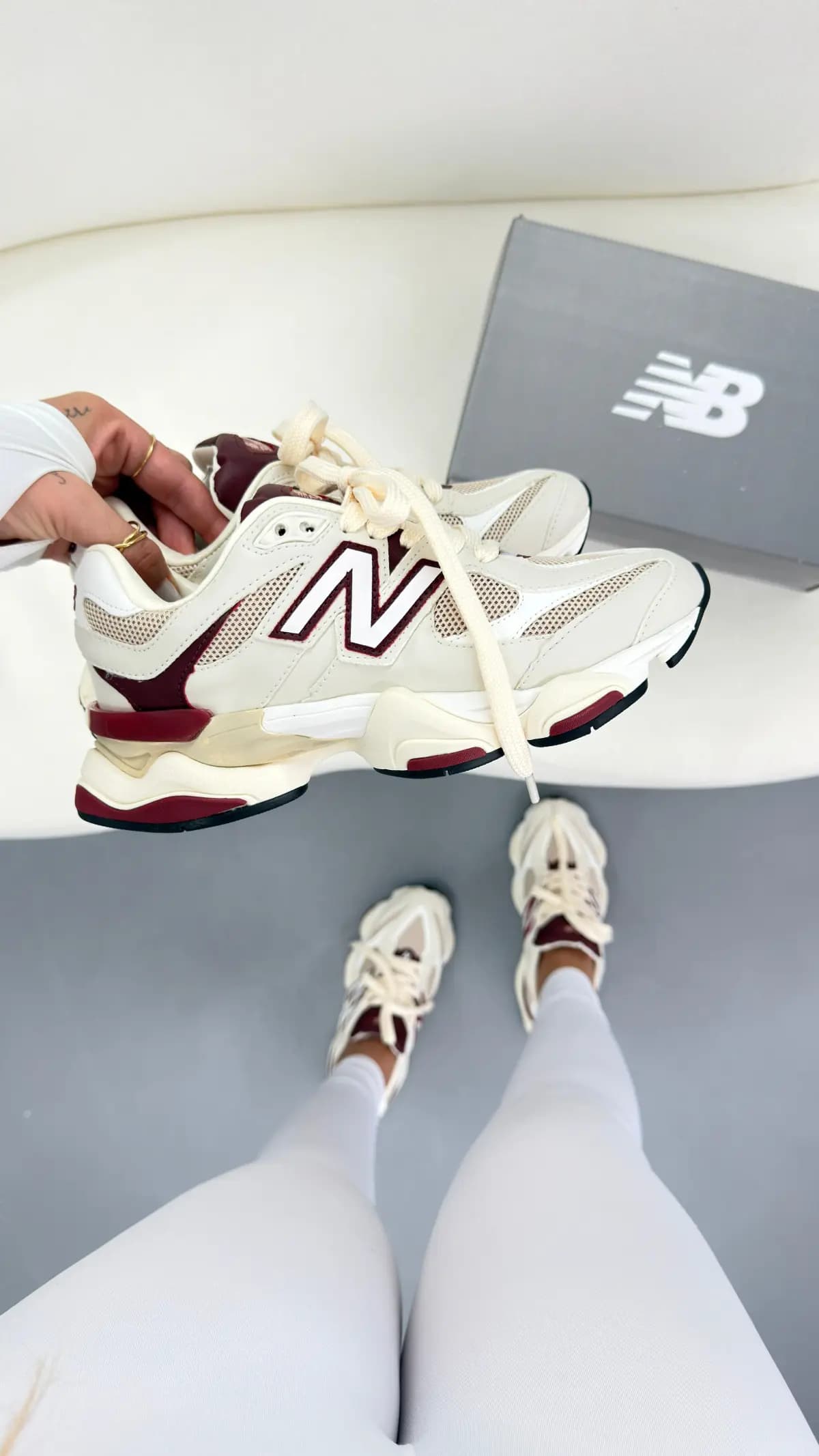 New Balance 9060 Branco Bordo Couro Legitimo Premium Nacional
