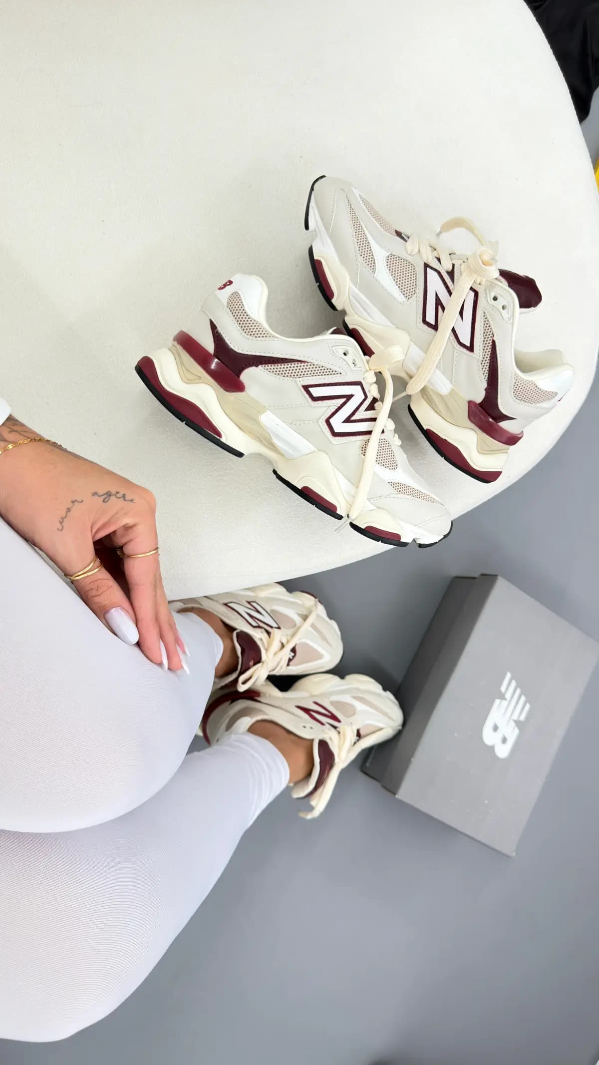 New Balance 9060 Branco Bordo Couro Legitimo Premium Nacional