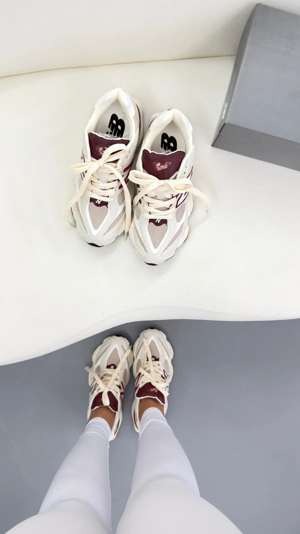 New Balance 9060 Branco Bordo Couro Legitimo Premium Nacional