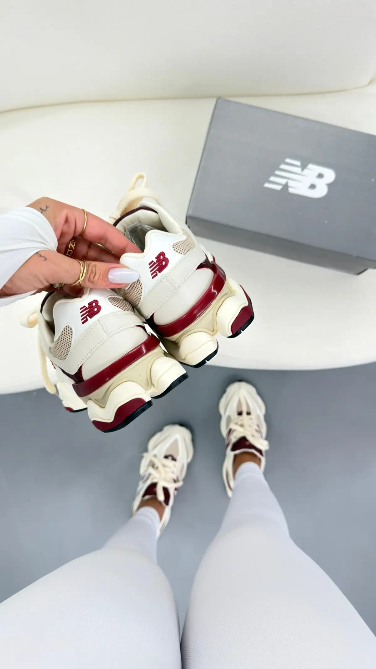New Balance 9060 Branco Bordo Couro Legitimo Premium Nacional