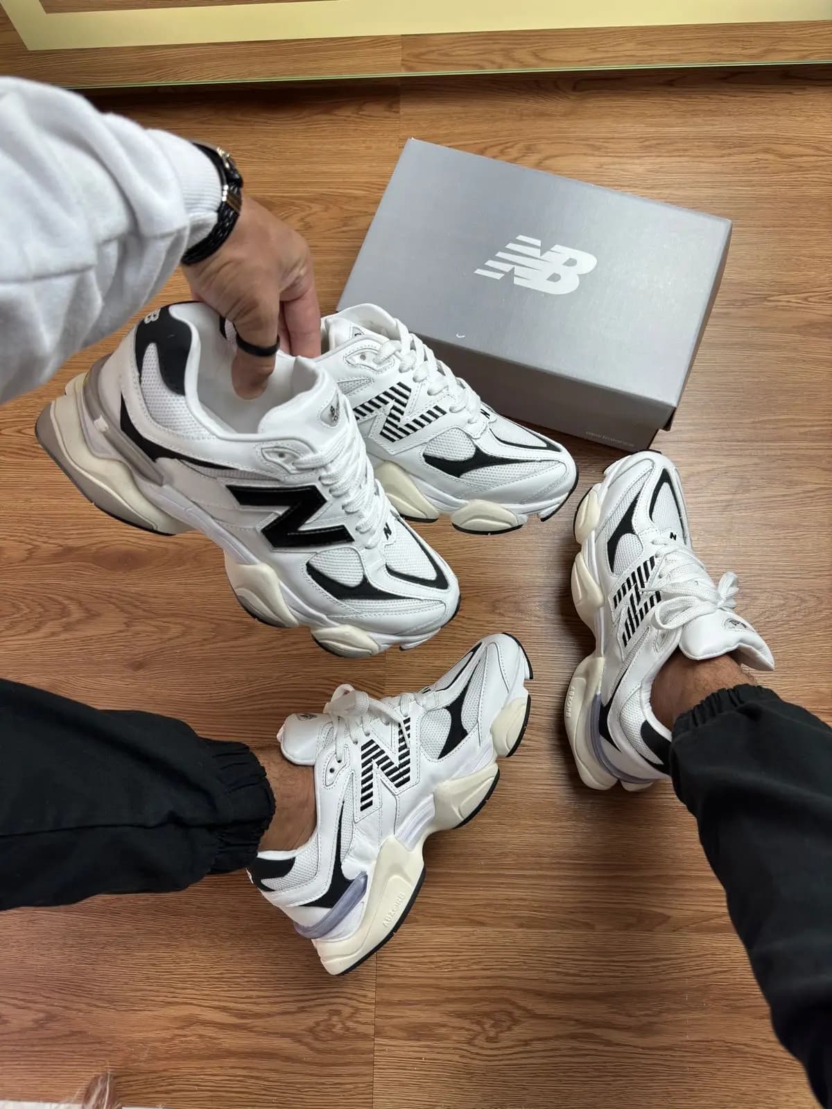 New Balance 9060 Branco Preto Couro Legitimo Premium Nacional