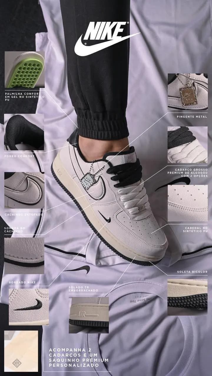 Nike Air Force Af1 Branco Preto Luxo