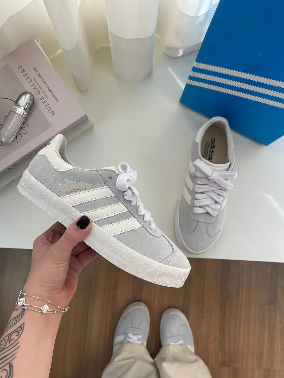 Adidas Gazelle Cinza Couro Premium Nacional