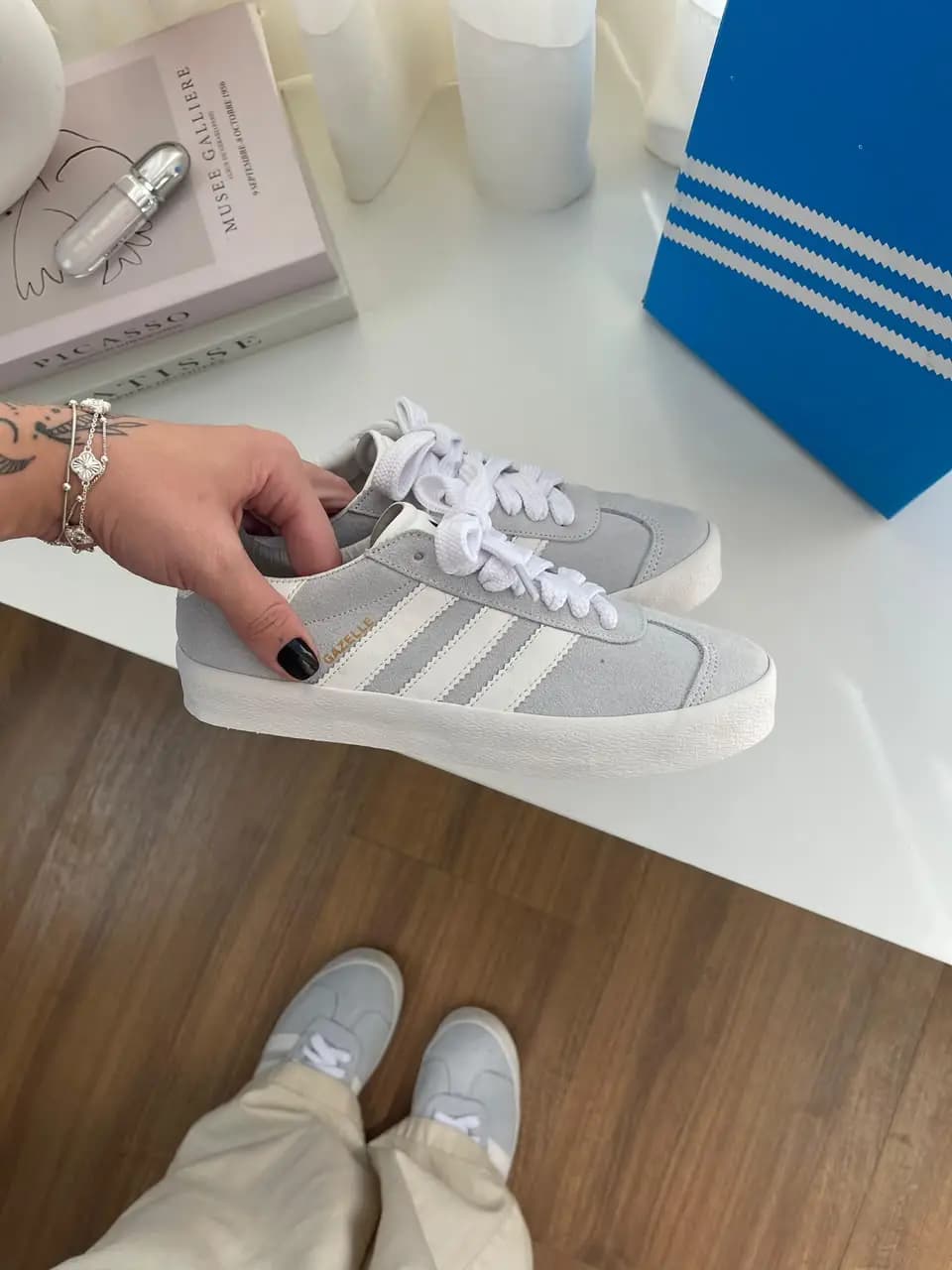 Adidas Gazelle Cinza Couro Premium Nacional